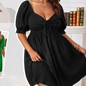 SOLY HUX Womens Plus Size Summer Dresses Sweetheart Neck Puff Short Sleeve Tie
